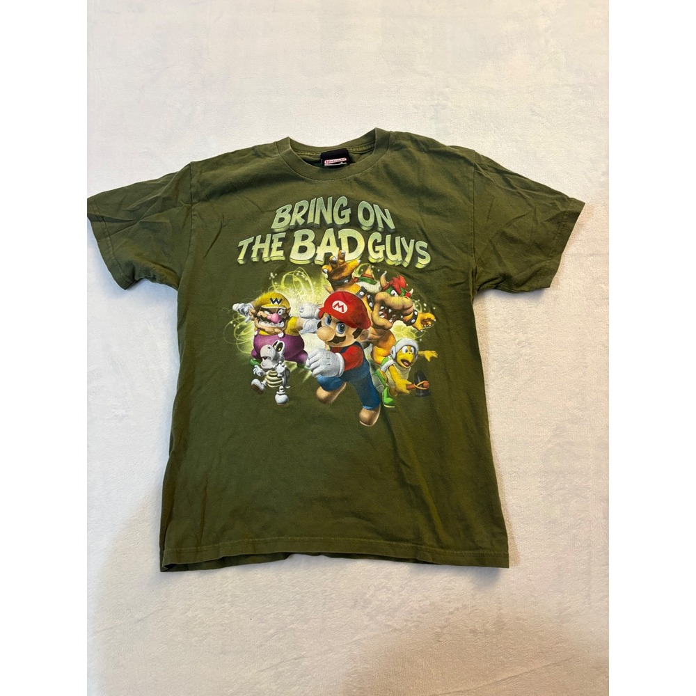 Nintendo Super Mario Bring On The Bad Guys Green Graphic T-Shirt Kids XL 14/16